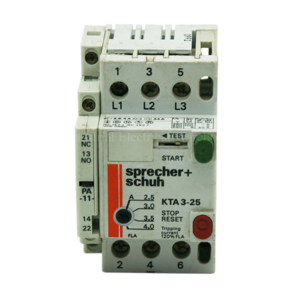 Sprecher + Schuh Motor Starter 2.5-4.0A KTA 3-25-4A Aux Contact KT3-25-PA-11