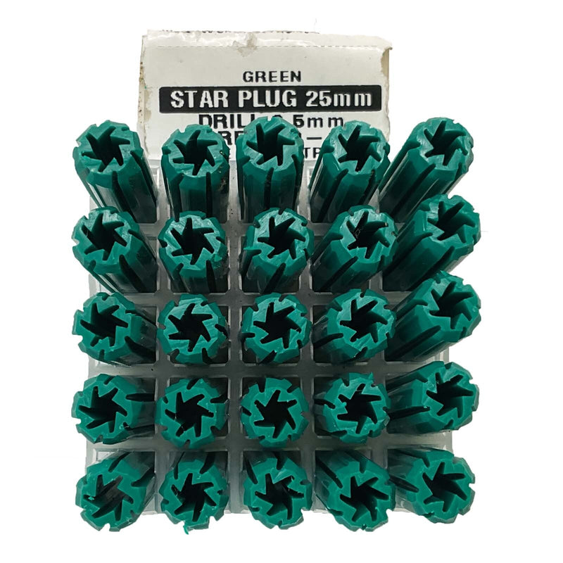 Star Plugs Wall Fixing Anchor Masonry Screw 6.5mmx25mm Green Pack of 25