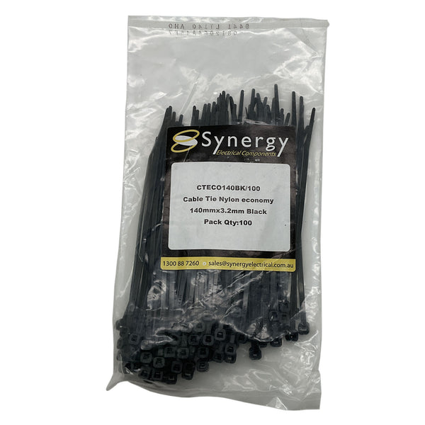 Synergy Cable Tie Nylon Economy 140mmx3.2mm Black CTECO140BK Pack of 100