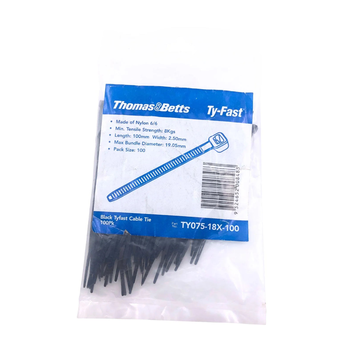 Thomas & Betts Cable Tie Ty Fast Nylon Black 91.44mm TY075-18X-100