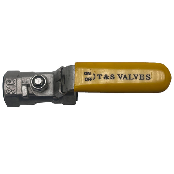 T&S Ball Valve ON/OFF 316 Stainless Steel 3/8" Yellow