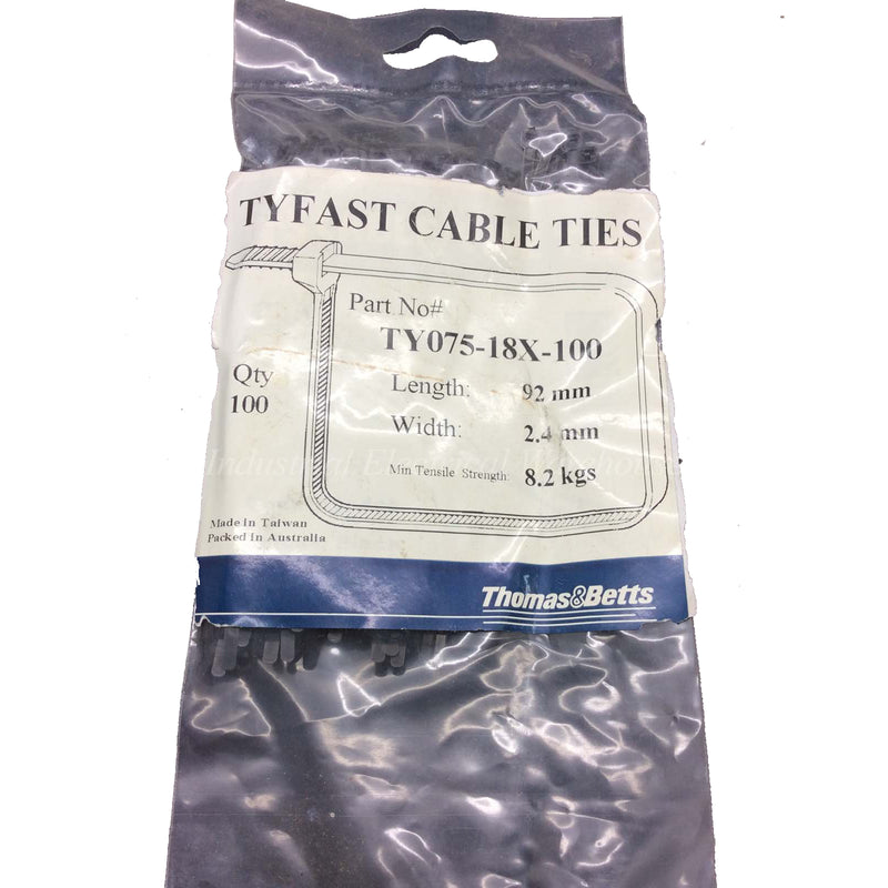 Thomas & Betts Cable Tie Ty Fast Nylon Black 91.44mm TY075-18X-100 Pack of 100