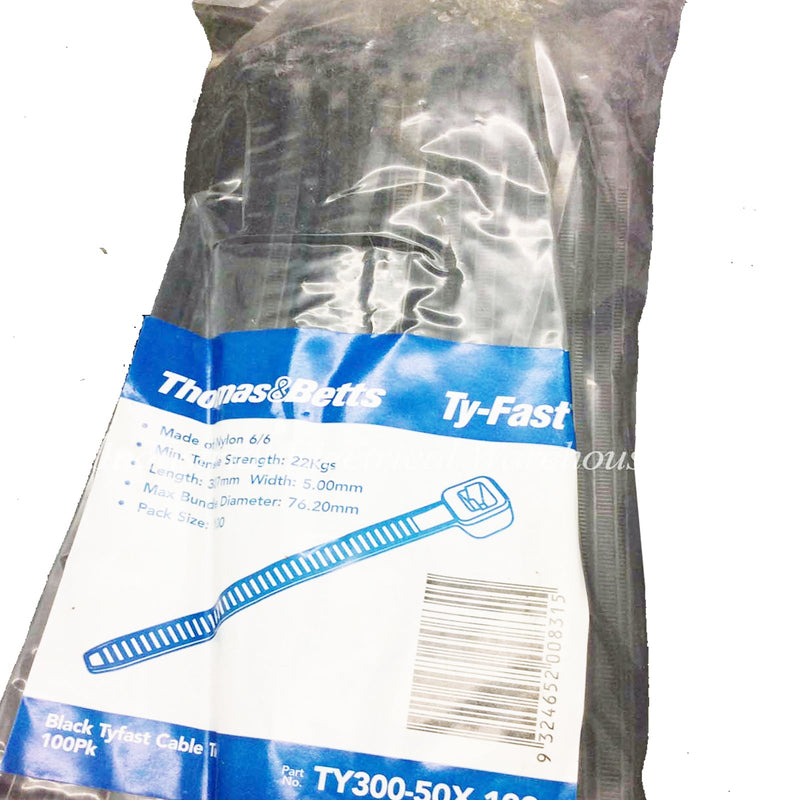 Thomas & Betts Cable Tie Ty Fast Nylon Black 290mm TY300-50X-100 Pack of 100