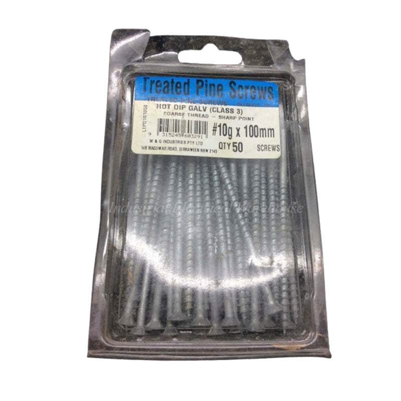 W&G Industries Treated Pine Screws 10g x 100mm Hot Dip Galvanised LTPG101050 Qty 27