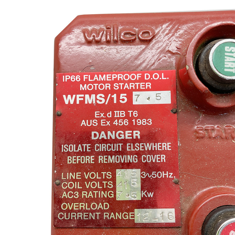 Wilco Flameproof DOL Motor Starter 7.5kw 415V Coil IP66 WFMS/15