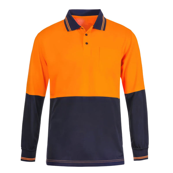 Workzone Hi-Vis Safety Workwear Long Sleeve Polo Polyester Orange Size XXL