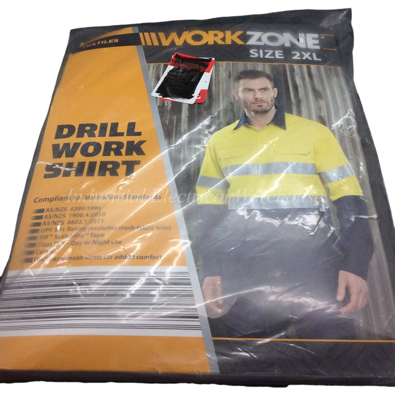 WorkZone Drill Work Shirt Long Sleeve Cotton Yellow Size 2XL