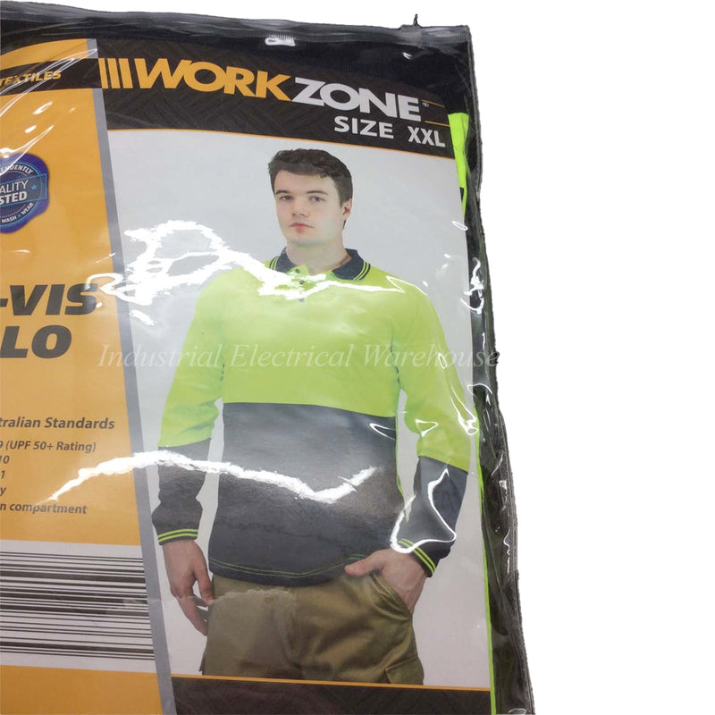 WorkZone Hi-Vis Safety Workwear Long Sleeve Polo Polyester Yellow Size XXL