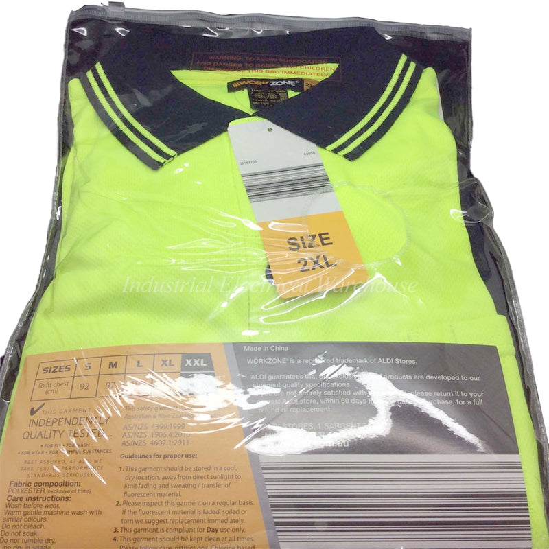 WorkZone Hi-Vis Safety Workwear Long Sleeve Polo Polyester Yellow Size XXL
