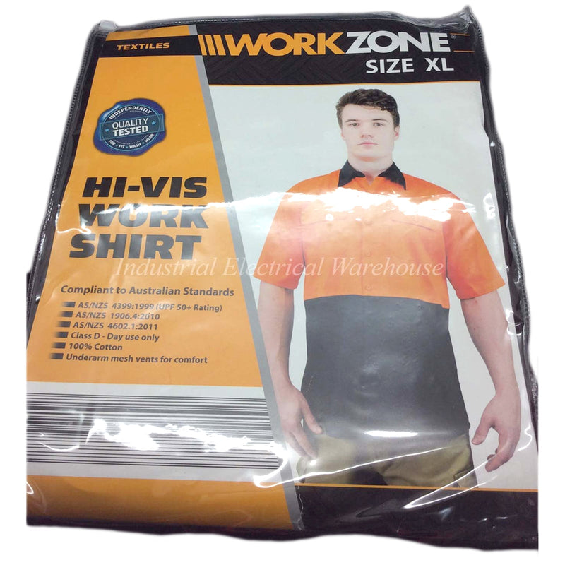 WorkZone Hi-Vis Work Shirt Short Sleeve Cotton Orange Size XL