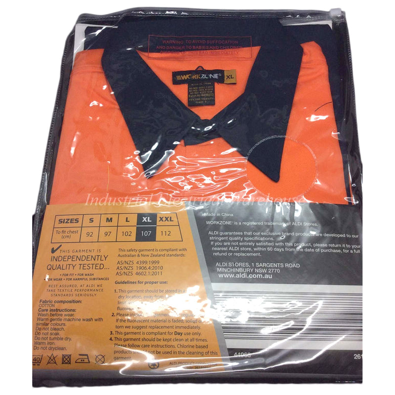 WorkZone Hi-Vis Work Shirt Short Sleeve Cotton Orange Size XL