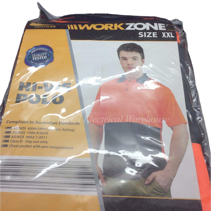 WorkZone Hi-Vis Safety Workwear Short Sleeve Polo Polyester Orange Size XXL